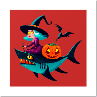 Wicked Witch's Shark Ride: A Spooky Halloween Adventure Posters and Art